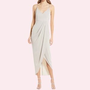 NWT Shona Joy x Revolve Cocktail Draped Midi Long Dress in Oyster Size 4